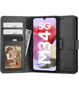 Juodas atverčiamas dėklas Samsung Galaxy M34 5G telefonui "Tech-Protect Wallet"