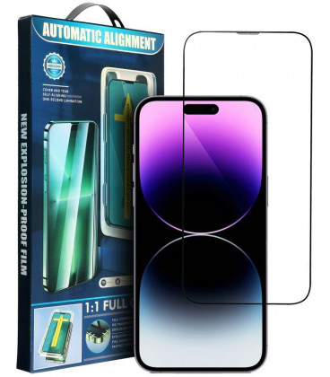 Juodas apsauginis grūdintas stiklas + rėmelis Apple iPhone 13 Pro Max / 14 Plus telefonui "5D Full Glue + Applicator"