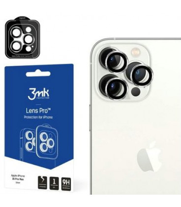 Sidabrinės spalvos kameros apsauga Apple iPhone 15 Pro Max telefonui "3MK Lens Pro"