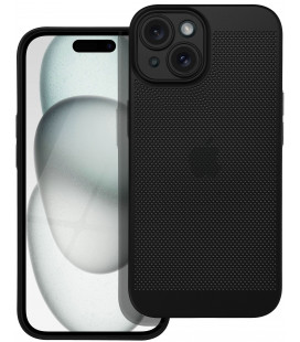Juodas perforuotas dėklas Apple iPhone 15 telefonui "Breezy Case"