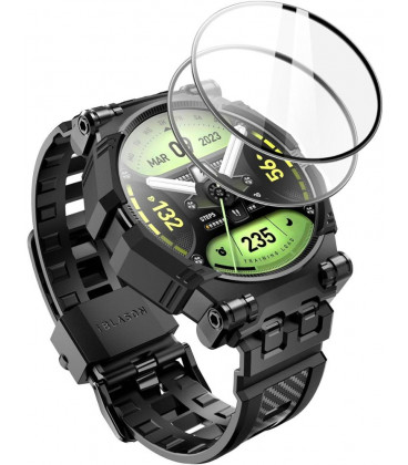 Juoda apyrankė su ekrano apsauga Samsaung Galaxy Watch 4 / 5 / 6 (44mm) laikrodžiui "Supcase IBLSN Armorbox 2-Set"