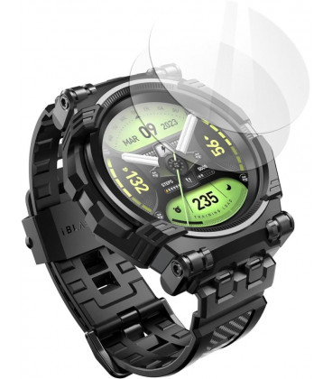 Juoda apyrankė su ekrano apsauga Samsaung Galaxy Watch 6 Classic (47mm) laikrodžiui "Supcase IBLSN Armorbox 2-Set"