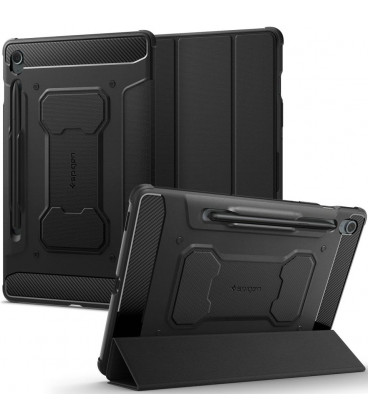 Juodas atverčiamas dėklas Samsung Galaxy Tab S9 FE 10.9 X510 / X516B planšetei "Spigen Rugged Armor PRO"