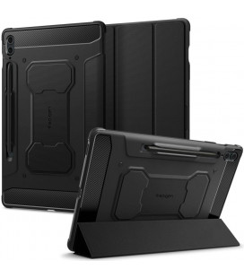 Juodas atverčiamas dėklas Samsung Galaxy Tab S9 FE Plus 12.4 X610 / X616B planšetei "Spigen Rugged Armor PRO"