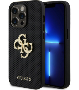 Juodas dėklas Apple iPhone 15 Pro telefonui "Guess PU Perforated 4G Glitter Metal Logo Case"