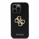Juodas dėklas Apple iPhone 15 Pro telefonui "Guess PU Perforated 4G Glitter Metal Logo Case"
