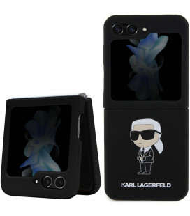 Juodas dėklas Samsung Galaxy Z Flip 5 telefonui "Karl Lagerfeld Liquid Silicone Ikonik NFT Case"