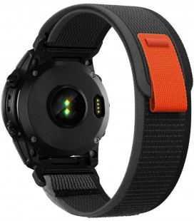 Juoda / oranžinė apyrankė Garmin Fenix 5 / 6 / 6 Pro / 7 / 8 / 8 Pro / E / 9 / 9 Pro (47 mm) laikrodžiui "Tech-Protect Nylon"