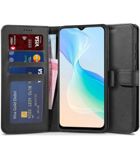 Juodas atverčiamas dėklas Vivo Y33S telefonui "Tech-Protect Wallet"