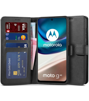 Juodas atverčiamas dėklas Motorola Moto G42 telefonui "Tech-Protect Wallet"