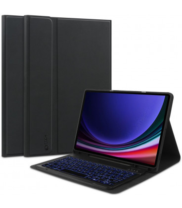 Juodas atverčiamas dėklas + klaviatūra Samsung Galaxy Tab S9 FE Plus 12.4 X610 / X616B planšetei "Tech-Protect SC Pen + Keyboard