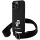 Juodas dėklas su dirželiu Apple iPhone 15 Pro Max telefonui "Karl Lagerfeld Saffiano Crossbody Metal Karl and Choupette"