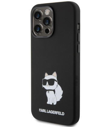 Juodas dėklas Apple iPhone 15 Pro Max telefonui "Karl Lagerfeld Liquid Silicone Choupette NFT Case"
