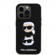 Juodas dėklas Apple iPhone 15 Pro telefonui "Karl Lagerfeld Liquid Silicone Karl and Choupette Heads Case"
