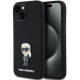 Juodas dėklas Apple iPhone 15 telefonui "Karl Lagerfeld Liquid Silicone Metal Ikonik Case"