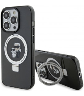Juodas dėklas Apple iPhone 15 Pro Max telefonui "Karl Lagerfeld Ringstand Karl and Choupette MagSafe Case"