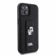 Juodas dėklas Apple iPhone 15 telefonui "Karl Lagerfeld Saffiano Grip Stand Metal Logo Case"