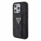 Juodas dėklas Apple iPhone 15 Pro telefonui "Guess PU Grip Stand 4G Strass Triangle Metal Logo Case"