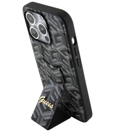 Juodas dėklas Apple iPhone 15 Pro telefonui "Guess PU Grip Stand G Cube Case"