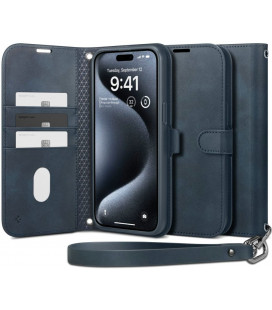Mėlynas atverčiamas dėklas Apple iPhone 15 Pro Max telefonui "Spigen Wallet S Pro"