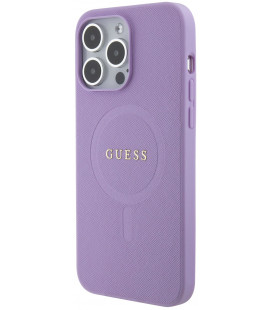 Purpurinis dėklas Apple iPhone 15 Pro Max telefonui "Guess PU Saffiano MagSafe Case"