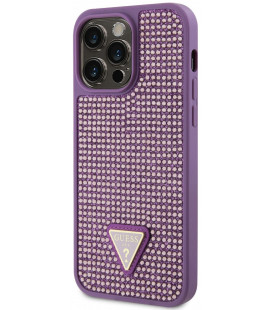 Purpurinis dėklas Apple iPhone 15 Pro Max telefonui "Guess Rhinestones Triangle Metal Logo Case"