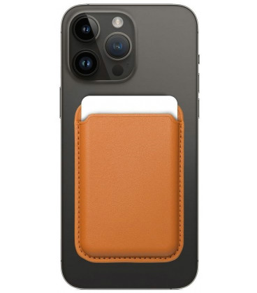 Oranžinis Magsafe kortelių dėklas telefonams "Leather Mag Wallet"