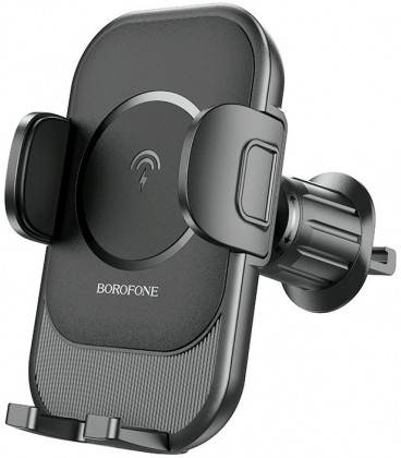 Juodas automobilinis telefono laikiklis su 15W belaidžio krovimo funkcija "Borofone BH204"