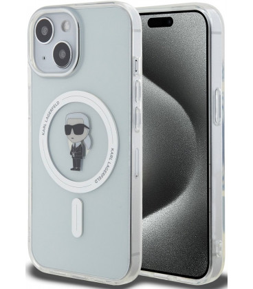 Skaidrus dėklas Apple iPhone 15 telefonui "Karl Lagerfeld IML Ikonik MagSafe Case"