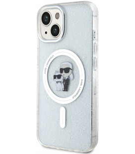 Skaidrus dėklas Apple iPhone 15 telefonui "Karl Lagerfeld IML Glitter Karl and Choupette MagSafe Case"