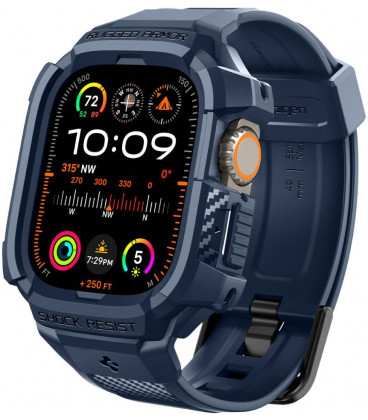 Mėlynas (Navy Blue) dėklas Apple Watch Ultra 1 / 2 / 3 / 4 (49 mm) laikrodžiui "Spigen Rugged Armor Pro"