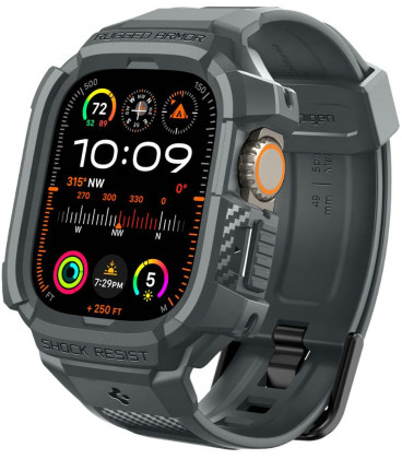 Pilkas (Dark Grey) dėklas Apple Watch Ultra 1 / 2 (49 mm) laikrodžiui "Spigen Rugged Armor Pro"