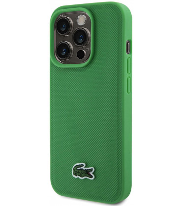 Žalias dėklas Apple iPhone 15 Pro Max telefonui "Lacoste Iconic Petit Pique Woven Logo MagSafe Case"
