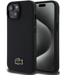 Juodas dėklas Apple iPhone 15 telefonui "Lacoste Iconic Petit Pique Woven Logo MagSafe Case"