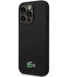 Juodas dėklas Apple iPhone 15 Pro Max telefonui "Lacoste Liquid Silicone Microfiber Croc Logo MagSafe Case"