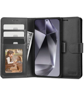 Juodas atverčiamas dėklas Samsung Galaxy S24 telefonui "Tech-Protect Wallet"