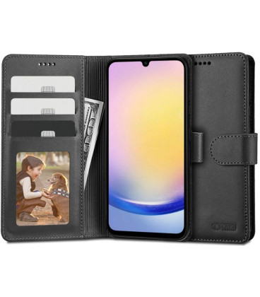 Juodas atverčiamas dėklas Samsung Galaxy A25 5G telefonui "Tech-Protect Wallet"