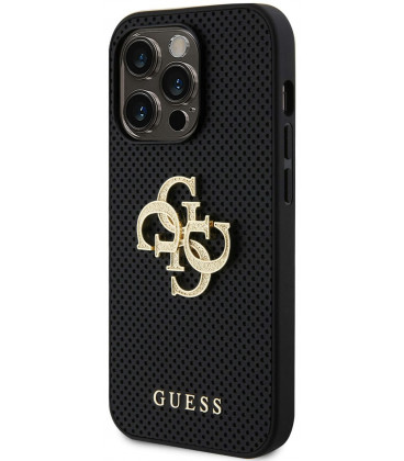 Juodas dėklas Apple iPhone 15 Pro Max telefonui "Guess PU Perforated 4G Glitter Metal Logo Case"