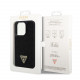 Juodas dėklas Apple iPhone 15 Pro telefonui "Guess Rhinestones Triangle Metal Logo Case"