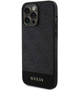 Juodas dėklas Apple iPhone 15 Pro telefonui "Guess PU 4G Stripe MagSafe Case"