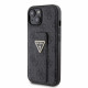 Juodas dėklas Apple iPhone 15 telefonui "Guess PU Grip Stand 4G Strass Triangle Metal Logo Case"