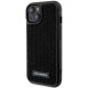 Juodas dėklas Apple iPhone 15 telefonui "Karl Lagerfeld Rhinestone Plate Metal Logo Case"