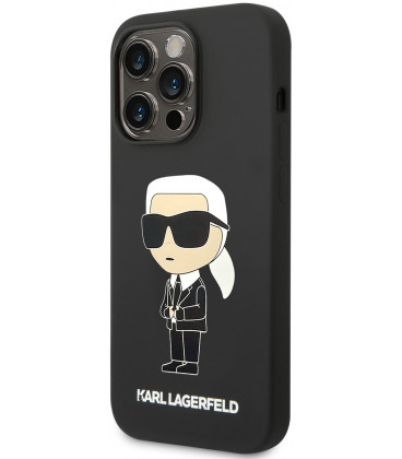Juodas dėklas Apple iPhone 15 Pro Max telefonui "Karl Lagerfeld Liquid Silicone Ikonik NFT Case"