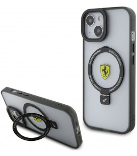 Juodas dėklas Apple iPhone 15 telefonui "Ferrari Ring Stand MagSafe Case"
