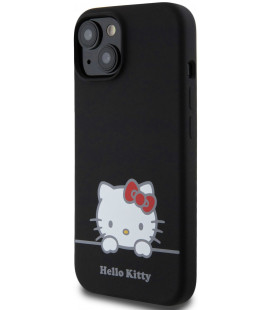 Juodas dėklas Apple iPhone 15 telefonui "Hello Kitty Liquid Silicone Daydreaming Logo Case"