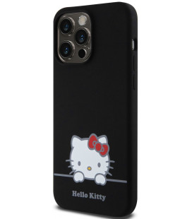 Juodas dėklas Apple iPhone 15 Pro Max telefonui "Hello Kitty Liquid Silicone Daydreaming Logo Case"