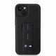 Juodas dėklas Apple iPhone 15 telefonui "BMW "M" Collection PU Grip Stand Tricolor Line Case"