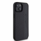 Juodas dėklas Apple iPhone 15 telefonui "AMG PC/TPU Carbon Effect and Leather Stripe MagSafe Case"