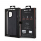 Juodas dėklas Apple iPhone 15 telefonui "AMG PC/TPU Carbon Effect and Leather Stripe MagSafe Case"