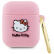 Rožinis dėklas Apple Airpods 1 / 2 ausinėms "Hello Kitty Liquid Silicone 3D Kitty Head Logo Case"